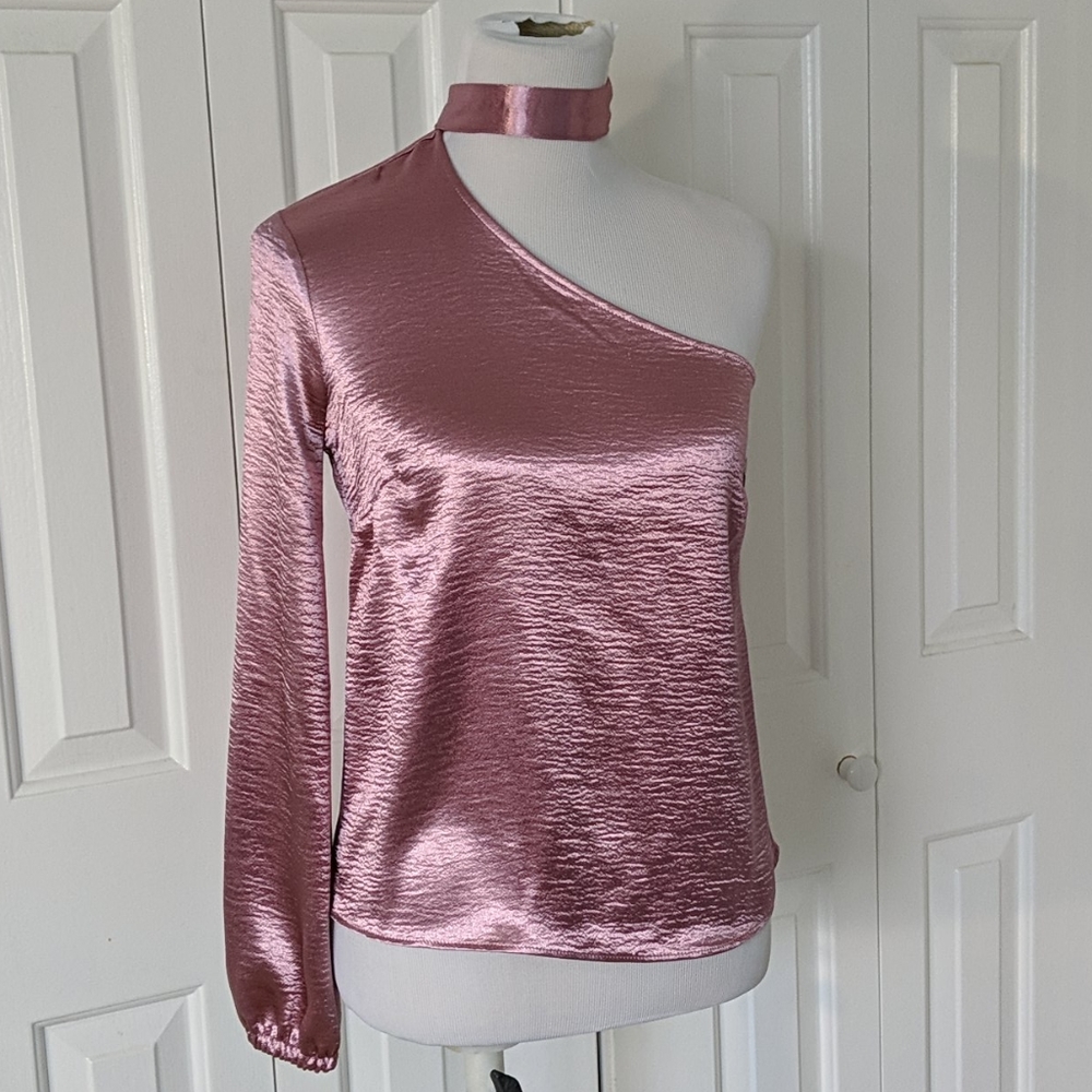 Project Runway off one shoulder shiny top NWT